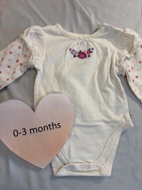 The Children's Place - long sleeve Cream and Pink Floral Kids Onesie Bodysuit